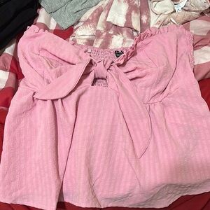 SHEIN Pink Sleeveless Smocked Tie Front Blouse